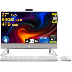 Dell Inspiron 27 7730 AIO Desktop 27″ FHD Touchscreen (99% sRGB) Intel 10-core Core 7 150U (Beats i7-1355U) 64GB RAM 4TB SSD GeForce MX570A Type-C Pop-up FHD Camera Wi-Fi 6E Win11 ICP Hub