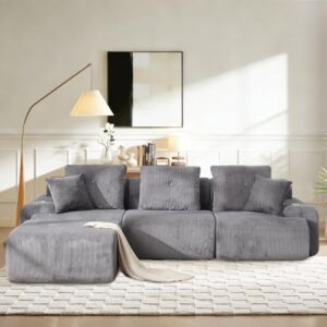 108 Inch Cloud Sectional Couch Modern Modular Sectional Sofa with Deep Seat – L Shaped Comfy 3 Seater Sectional Couches Memory Foam Boneless Fits Living Room & Bedroom, Grey Corduroy