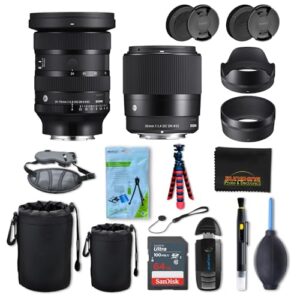 Sigma 30mm f1.4 DC DN Contemporary + Sigma 24-70mm f2.8 DG DN II Art Lens for Sony E with Sunshine Photo Accessories Bundle – 4 Years USA Manufacturer Warranty