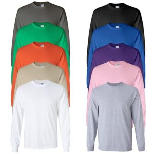 Gildan Adult Long-Sleeve Men’s T-Shirt, 6 oz. Ultra Cotton Tee, Multipack 1I3I6I10 Set of 10, 4XL Multicolor