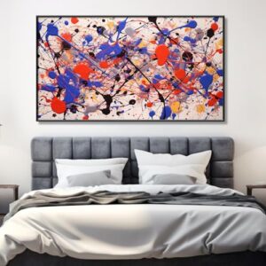 Jackson Pollock Canvas Wall Art, Colorful Abstract Jackson Pollock Canvas Wall Art, Abstract Canvas Wall Art, Jackson Pollock Print, Jackson Pollock Wall Art, Living Room Wall Art (Black Framed, 69″x 39″| 174x98cm)