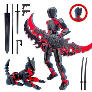 ROBTDUUMY T13 3D Action Figure Set (Assembly Completed),Dummy Robot Titan 13 Action Figures,3D Printed Toys Multi-Jointed Movable (Black/Red)
