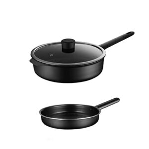 Cookware Set Black Pan with Lid Cutlery Collection Cookware Cutlery Cookware Nonstick Kitchen Supplies (Color : Black, Size Black (Black