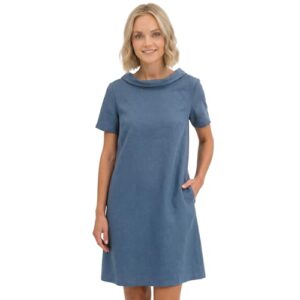 LeMuse Women’s Linen A-Line Dress – Short Sleeve Above The Knee Casual Dress with Pockets, Breathable Lightweight Fabric, Flattering Fit for All Body Types, Versatile Wear for All Seasons – Blue (L)