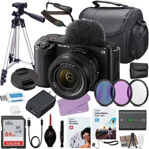Sony ZV-E1 Mirrorless Camera with 28-60mm Lens (Black ILCZVE1L/B) Bundle + Accessory Kit with Sandisk 64GB Memory, Filters, Tripod, Case, 5 in 2 Video/Photo Editing Software Package & More (30 Items)