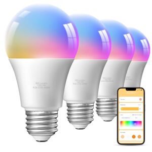 TJOY 4 Pack Smart Light Bulbs, Bluetooth WiFi Led Bulb Work with Alexa &Google Assistant, RGB Color Changing Alexa Bulbs, Music Sync, 2700K-6500K, 9W(60W Equivalent), A19 E26 800LM, 2.4Ghz WiFi only