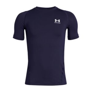 Under Armour Boys’ HeatGear Armour Short-Sleeve T-Shirt, (410) Midnight Navy / / White, Large