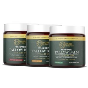 Pure Truth Beef Tallow for Skin (Bundle) – Whipped Tallow and Honey Balm, 100% Grass Fed Tallow for Face + Body Moisturizer Cream with Organic Honey, Aloe Vera, Jojoba Oil – For Men & Women 3.25 oz