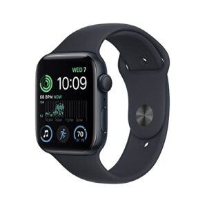 Apple Watch SE (2nd Gen) [GPS 44mm] Smart Watch w/Midnight Aluminum Case & Midnight Sport Band – M/L. Fitness & Sleep Tracker, Crash Detection, Heart Rate Monitor, Retina Display, Water Resistant