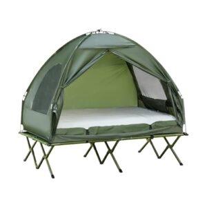AFFJKZIEO Portable 2 Person Foldable Camping Cot with Tent, Bedspread and Thick Air Mattress Camping Tent