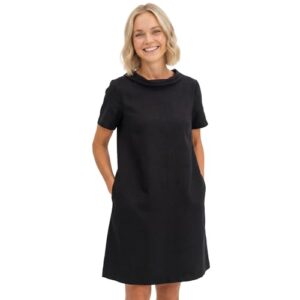 LeMuse Women’s Linen A-Line Dress – Short Sleeve Above the Knee Casual Dress with Pockets, Breathable Lightweight Fabric, Flattering Fit for All Body Types, Versatile Wear for All Seasons – Black (XL)