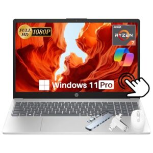 HP 15.6″ Touchscreen Business Laptop 2025 New, 15.6 inch Anti-Glare FHD IPS Touchscreen, AMD Ryzen 7 7730U(Beat i7), 10+Hours Battery Life, 64 GB RAM, 4 TB SSD, Copilot, Windows 11 Pro, Accessories