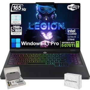 Lenovo Legion Pro 5i Gen 10 Gaming Laptop – Intel 24 Core Ultra 9 275HX, GeForce RTX 5070 Ti, 64GB RAM, 4TB SSD, 16.0″ WQXGA OLED 165Hz Display, Wi-Fi 7, 24zone RGB Backlit, Win 11 Pro, Accessories