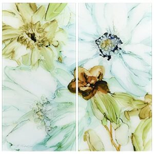 Empire Art Direct “Seaglass Garden I AB Frameless Free Floating Tempered Glass Panel Graphic Wall Art Set of 2, Ready to Hang, Living Room, Bedroom & Office, 72in x 36in x 0.2in each
