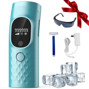 Laser Hair Removal for Women and Men – Permanent Painless Ice Cooling IPL Device Remover Machine with Shaver, Goggles, 999,999 Flashes for Body and Face, Corded