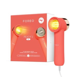 FOREO Peach 2 go IPL Hair Removal Device – Travel-Friendly Permanent Hair Removal – Laser Hair Removal – Body & Face – Painless Hair Removal – Skin Cooling & Silicone Shield – Customizable – Coral