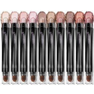 Brown Eyeshadow Stick Makeup Set 10PCS, Neutral Shimmer And Matte Cream Eye Shadow Palette, Metallic Bronze Smoky Eyeliner Brightener Crayon Pencil Kit, Ideal Gift for Women -Love’s Gifts