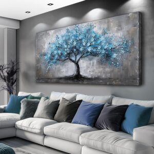 FUHAIHUA Canvas Wall Art For Living Room Wall Decor For Bedroom Office Decortions Black And White Wall Paintings Blue Trees Pictures Framed Mural Aesthetic Home Decor Posters Artwork 20×40 In
