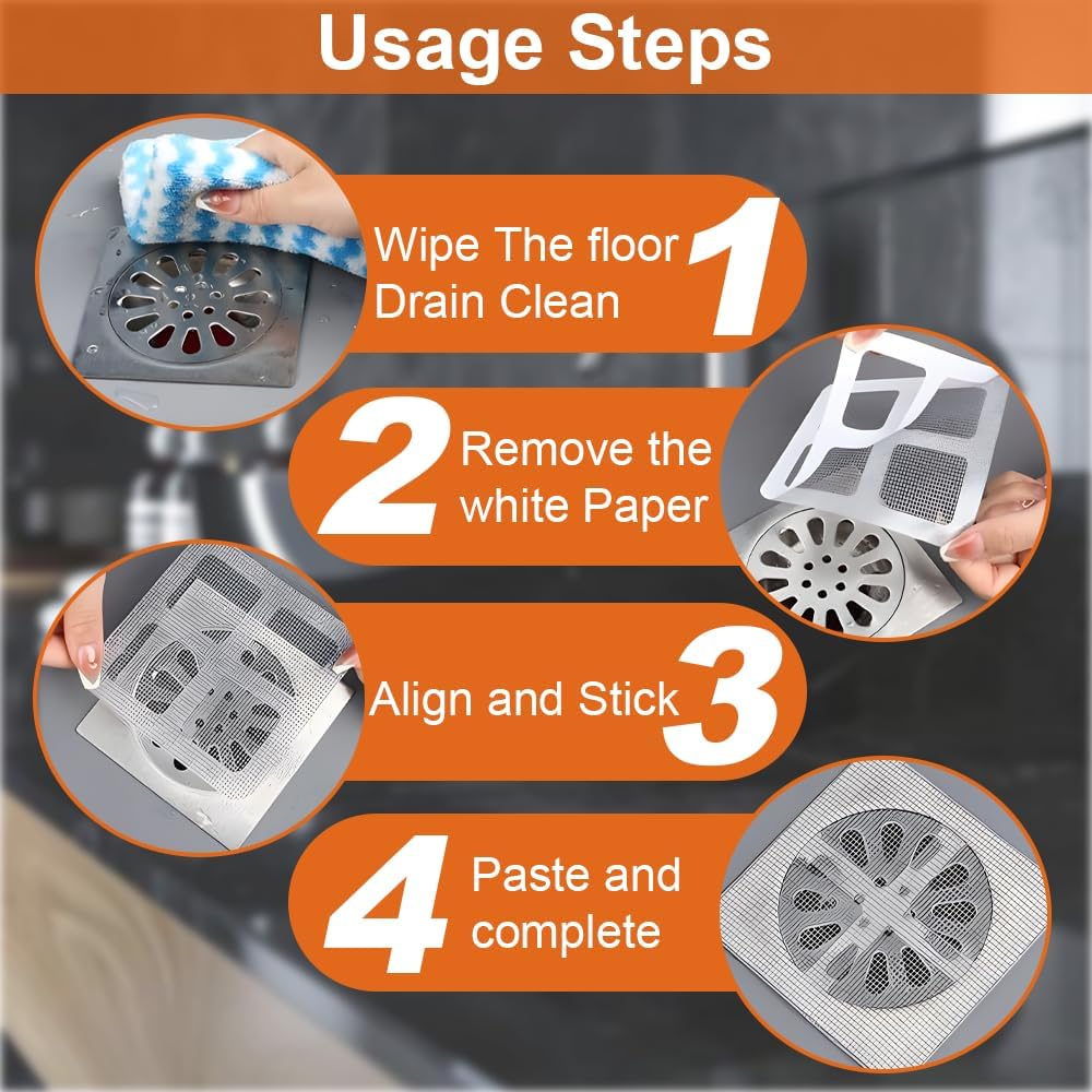 Disposable Hair Drain Stickers, New Upgrade Disposable Floor & Shower Drain Hair Catcher, Bathroom Shower Drain Protector with Mesh Cover & Square Screen (30) - Image 6