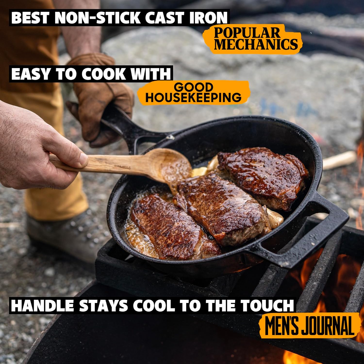 Stargazer 13.5-Inch Cast Iron Skillet | Made in USA, Seasoned, Premium Frying Pan for Grilling, Searing, Baking & More – Durable Cast Iron with Smooth Cooking Surface - Image 4