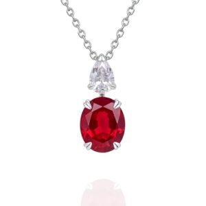 StiloVero Ruby Necklace for Women – 4.8ct Lab-Grown Ruby & Moissanite Pendant, 18K White Gold Plated 925 Sterling Silver, Elegant Red Gemstone Jewelry Gift