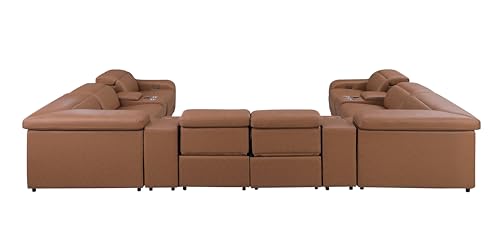 Blackjack Furniture Ibero 12-Piece Top Grain Italian Leather Sectional Reclining Sofa Set with 4 Power Recliners, Power Adjustable Headrests, USB and Wireless Phone Charger and Console Storage, Cognac - Image 6