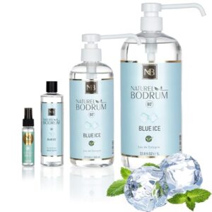NATURAL BODRUM Blue Ice Summer Cologne for Men Set of (60ml, 400ml, 500ml, 1L) – Vegan, Natural, Refreshing Scent, Cool Arctic Icy Fresh Scent, Long Lasting Summer Eau De Cologne
