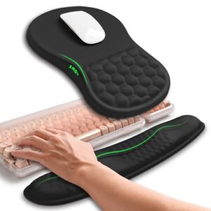 Hokafenle 2in1 Combination, Wave Keyboard Wrist Rest and Ergonomic Curvature Mouse Pad Wrist Support for Relieve Wrist Pain, Filled with Soft Cushion Memory Foam, Black