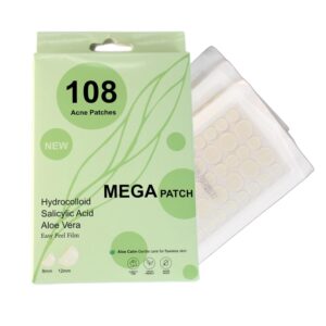 Fast Acting Pimple Patches with Hydrocolloid, Saycilic Acid and Aloe Vera | 108 ct (60 x 8mm + 48 x 12mm) | Reduces Spot Risk | Invisible Acne Patches | Treatment for Zits, Blemishes, Acne & Pimples.