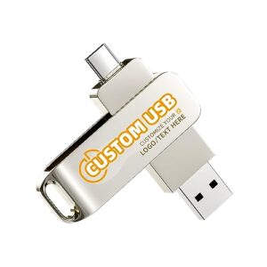 Bilious Custom Personalized USB C Flash Drive 50 Pack 32GB/64GB/128GB/256GB, Metal 360° Rotation Style USB 3.0 Thumb Drive, 2 in 1 Dual Portable Memory Stick, Waterproof Jump Drive