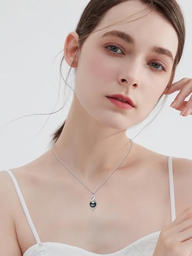 KANNSOAR Tahitian Black Pearl AAAA 18K Gold Plated Sterling Silver Pendant Necklace for Women Wife Mom Girlfriend Valentine Her Jewelry Gift for Anniversary Birthday Christmas (Trendy D, White-Gold) - Image 3