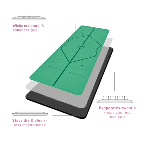 LIFORME Original Yoga Mat & Yoga Pad Bundle Pack – Patented Alignment System, Eco-Friendly, Non-Slip Warrior-Grip, Made with Natural Rubber, Thick, Sweat Resistant, Comfortable - Green/Green - Image 6