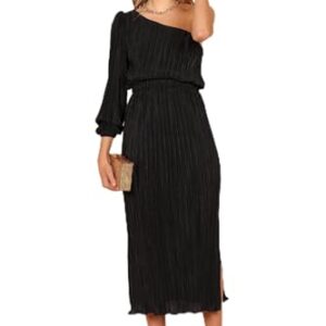 Petal & Pup Pontee One Shoulder Pleated Midi Dress – Black S