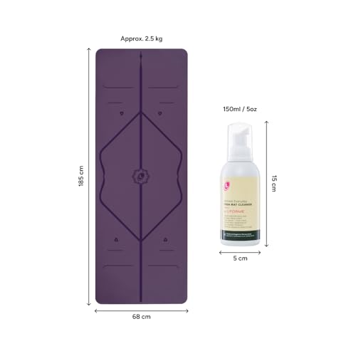 LIFORME Original Yoga Mat & Ultimate Everyday Yoga Mat Cleaner- Bundle Pack – Patented Alignment System, Eco-Friendly, Non-Slip Warrior-Grip, Thick, Sweat Resistant, Comfortable - Purple - Image 2