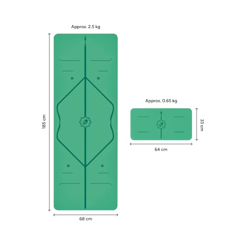 LIFORME Original Yoga Mat & Yoga Pad Bundle Pack – Patented Alignment System, Eco-Friendly, Non-Slip Warrior-Grip, Made with Natural Rubber, Thick, Sweat Resistant, Comfortable - Green/Green - Image 2