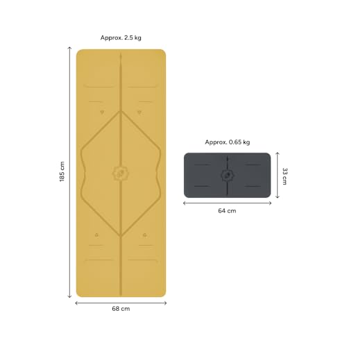 LIFORME Original Yoga Mat & Yoga Pad Bundle Pack – Patented Alignment System, Eco-Friendly, Non-Slip Warrior-Grip, Made with Natural Rubber, Thick, Sweat Resistant, Comfortable - Golden Sand/Grey - Image 2