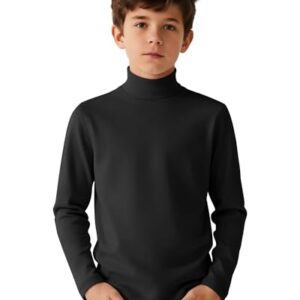 LessonZoo Boy’s Long Sleeve Turtleneck Shirt Solid Color Mock Neck Top Soft Stretch Base Layer Tee Warm Casual Basic T-Shirt(Black,9-10 Years)