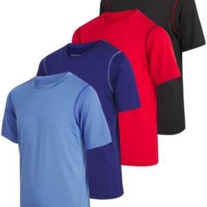 Black Bear Boys Active Shirt – 4 Pack Athletic Performance Dry Fit Youth Shirt for Boys – Short Sleeve Kids Tshirts, Size 16-18, Light Blue/Navy/Black/Red