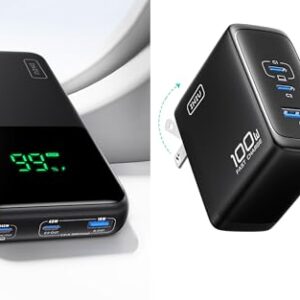 INIU 140W 25000mAh Compact High Capacity Laptop Portable Charger & 3-Port 100W GaN Fast Charging Wall Charger Combo
