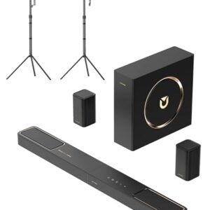ULTIMEA 5.1.2ch Sound Bar with Dolby Atmos, Bundle with Adjustable Speaker Stands Pair, 400W Home Theater System for Smart TV, Compatible with Aura/Poseidon/Skywave Series
