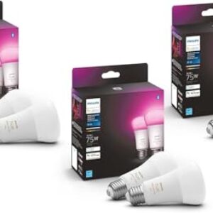 Philips Hue Smart 75W A19 LED Bulb – White and Color Ambiance Color – Changing Light – 6 Pack – 1100LM – E26 – Indoor – Control with Hue App – Works with Alexa, Google Assistant and Apple Homekit
