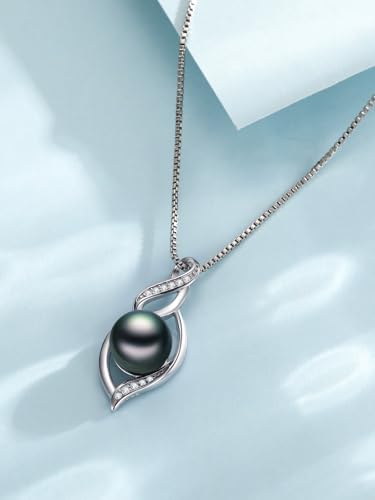 KANNSOAR Tahitian Black Pearl AAAA 18K Gold Plated Sterling Silver Pendant Necklace for Women Wife Mom Girlfriend Valentine Her Jewelry Gift for Anniversary Birthday Christmas (Trendy D, White-Gold) - Image 4