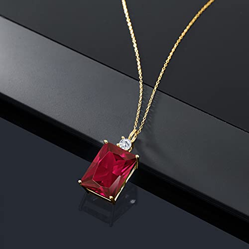 18K Yellow Gold Plated Silver Gemstone Birthstone and White Lab Grown Diamond Pendant Necklace for Women | Emerald Cut 18X13MM and Round 4MM | With 18 Inch Chain | Fine Jewelry for Her Mom Wife - Image 4