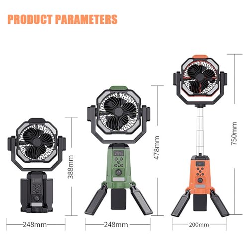 Yiuhhad Solar Camping Fan,With Light,Timer&Power Bank 10w 20000 mAh Battery Solar Powered 360° Rotatable Height Adjustable Foldabie Storage Outdoor Tent Fan, For Picnic,Fishing,Travel (black) - Image 6