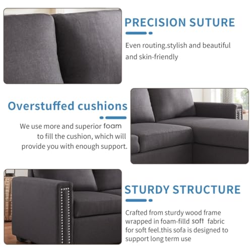 YWMLFZ 83" Pull Out Sleeper Sofa Reversible L-Shape 3 Seat Sectional Couch with Storage Chaise for Living Room Furniture Set - Image 4