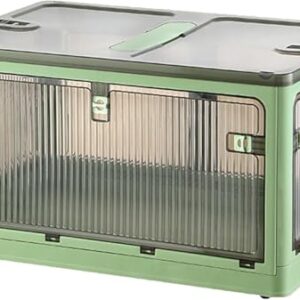 Large Clear Foldable Plastic Storage Boxes with Lids, Portable Handles & Wheels for Wardrobe, Grocery, Cupboard – Blue Bin (73x49x40CM)