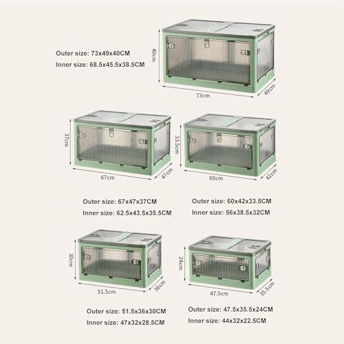 Large Clear Foldable Plastic Storage Boxes with Lids, Portable Handles & Wheels for Wardrobe, Grocery, Cupboard - Blue Bin (73x49x40CM) - Image 5