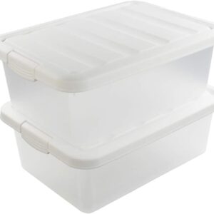 Wekioger Versatile Storage Organizer Plastic Bins with Lids, White 2 Packs, 14 Quart.