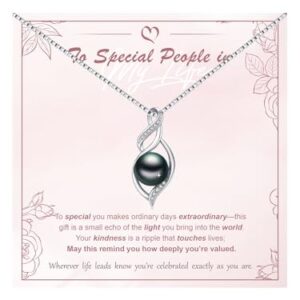 KANNSOAR Tahitian Black Pearl AAAA 18K Gold Plated Sterling Silver Pendant Necklace for Women Wife Mom Girlfriend Valentine Her Jewelry Gift for Anniversary Birthday Christmas (Trendy D, White-Gold)