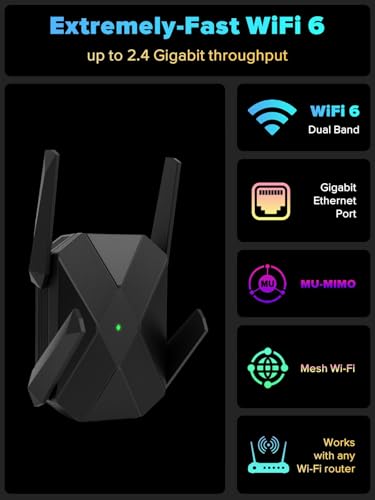 2026 AX3000 WiFi 6 Extender, WiFi Extender Signal Booster-Dual Band (2.4G/5.8G), Long Range WiFi Booster with Gigabit Ethernet Port, Access Point, No Required App, Easy Setup and Faster Speed (Black) - Image 2